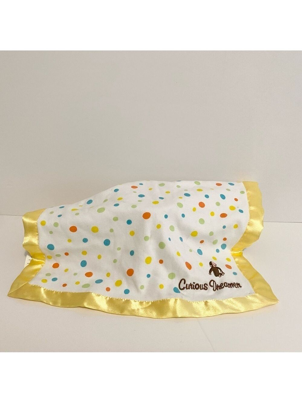 Curious Dreamer Lovey Monkey George Polka Dot Security Blanket Yellow Satin Toy